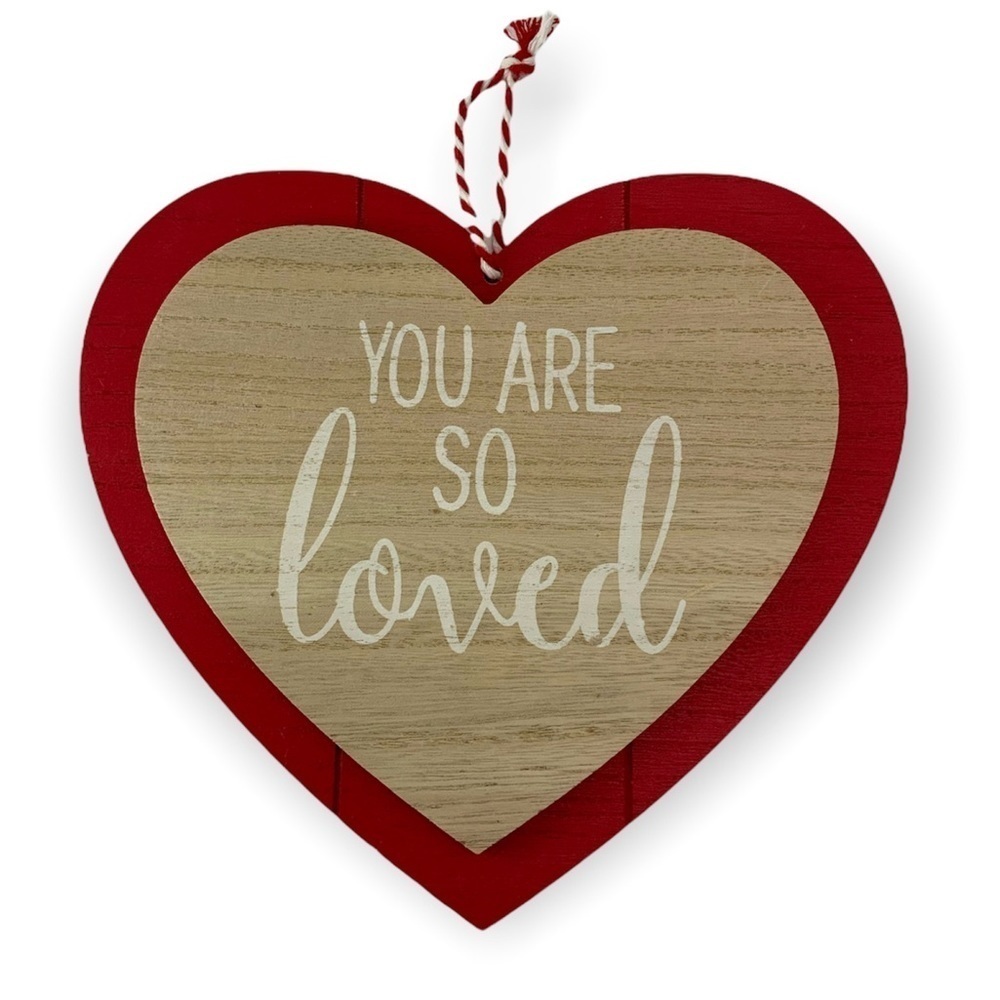 Valentines Wall Hanging YOU ARE SO LOVED Double Layer Heart Wood Plaque 10”X9.6”